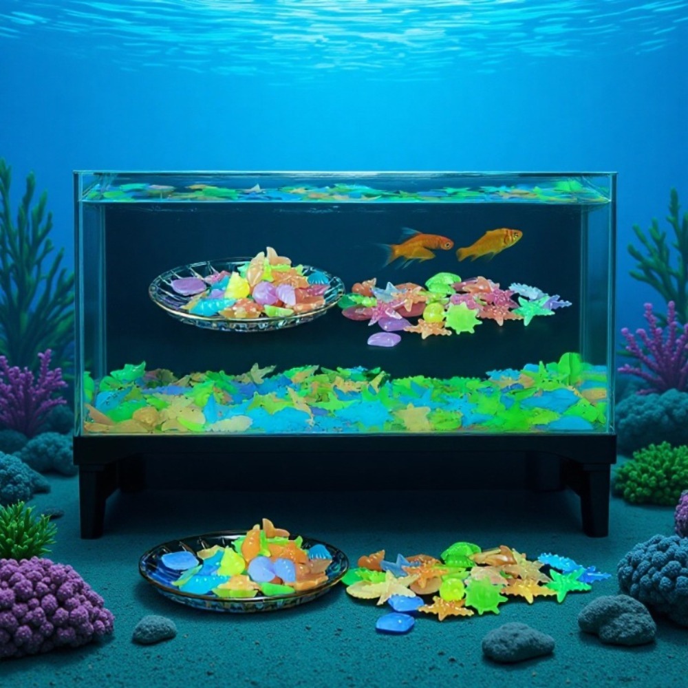 Aquaponics Fish Tank - หินเรืองแสงในทะเล เปลือกหอยเรืองแสง ปลาดาวหลากสีสัน สำหรับตกแต่งตู้ปลา ตกแต่งภูมิทัศน์ ให้แสงสว่างในตู้ปลา