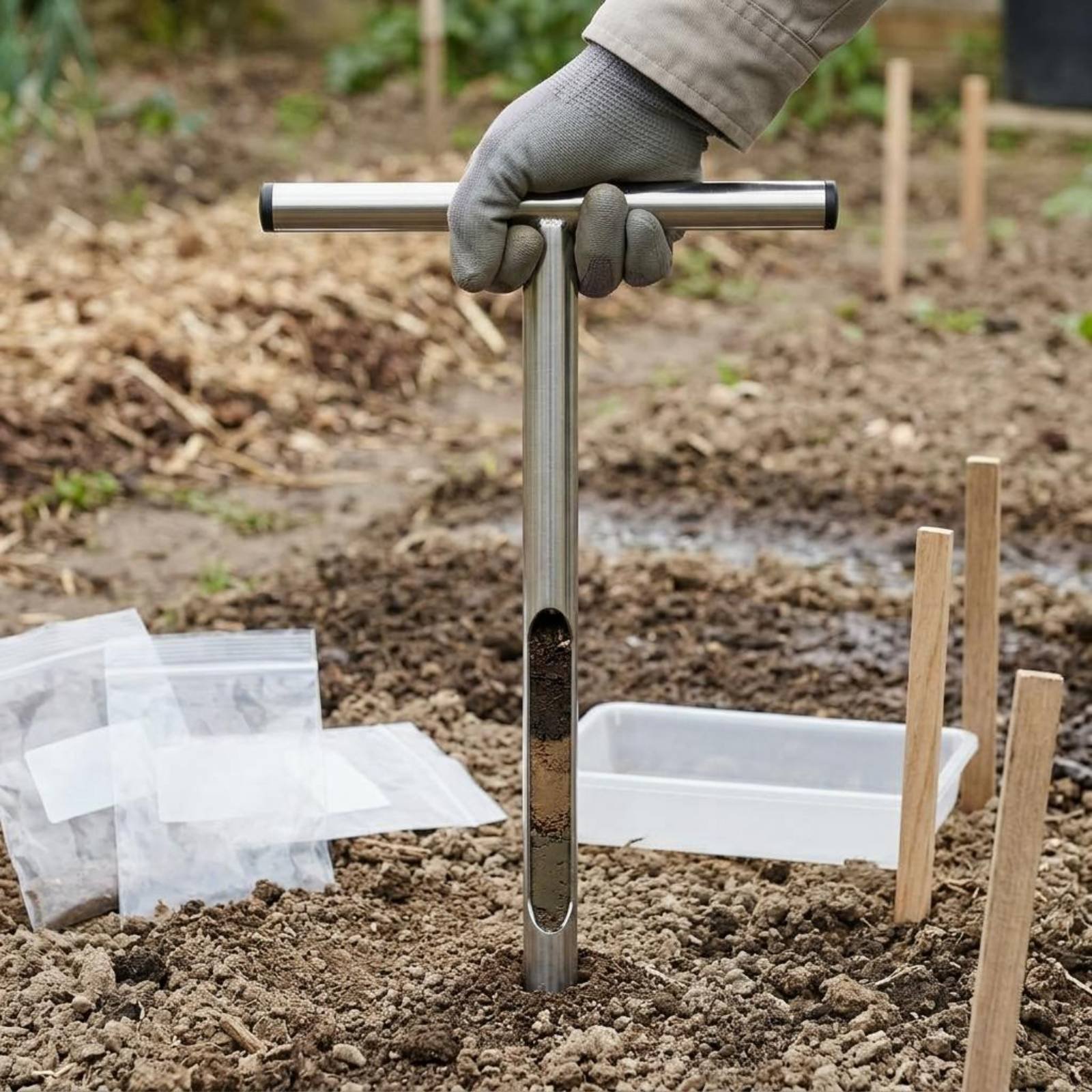 Gardening Tools Long Handle - เครื่องเก็บตัวอย่างดินสแตนเลส ใช้งานง่าย ด้ามจับรูปตัว T เครื่องมือทำสวน ทนทาน