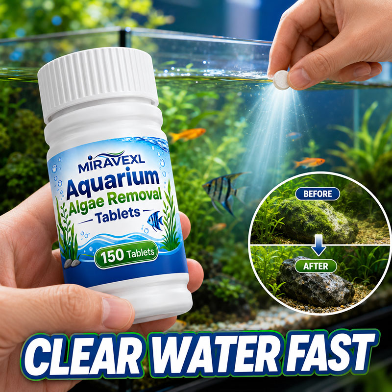 Aquaponics Fish Tank - เม็ดกำจัดตะไคร่น้ำในตู้ปลา MIRAVEXL 150 เม็ด, ยาฆ่าตะไคร่น้ำที่ปลอดภัย, ช่วยให้น้ำใสขึ้นอย่างรวดเร็วสำหรับปลาในน้ำจืดและพืชน้ำ