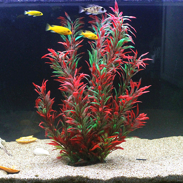 Aquaponics Fish Tank - 50 ซม.ถังปลาประดิษฐ์พืชหายากAquariumปลอมไม้ไผ่น้ําหญ้าพลาสติกสีม่วงสีเขียวหญ้าน้ําภูมิทัศน์Decor